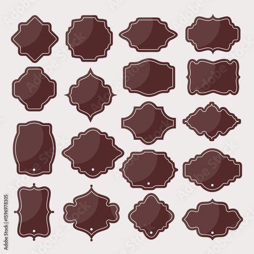 Set of vector silhouette frames or cartouches for badges in ornate classical curved and rounded symmetrical designs