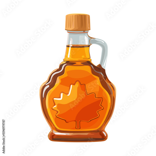 Maple syrup bottle with a leaf design in orange hues  