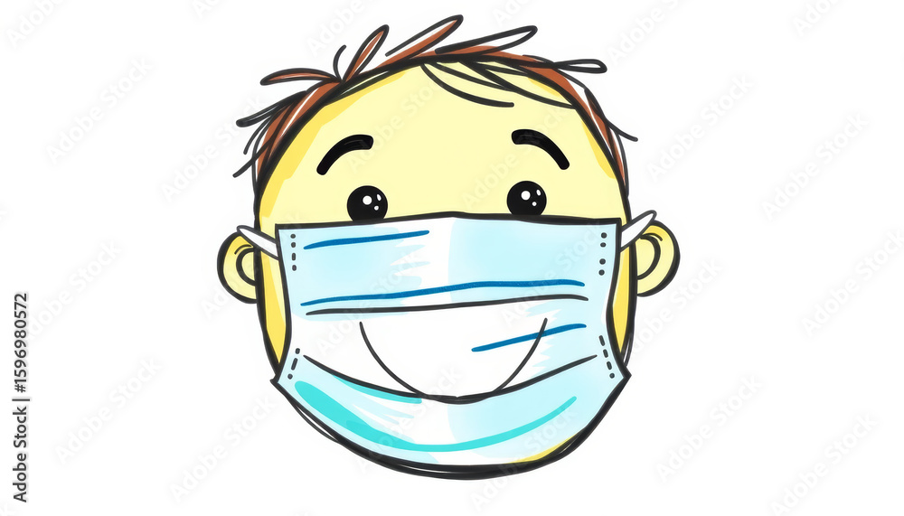 Fototapeta premium Happy child wearing protective mask, promoting safety and health