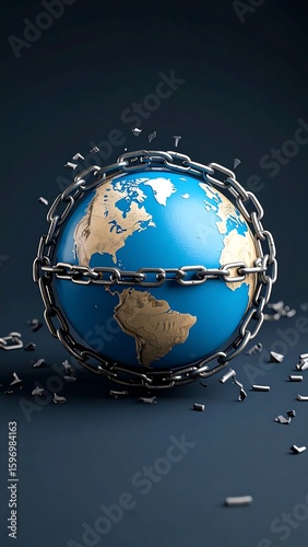 Earth chained, surrounded by broken links