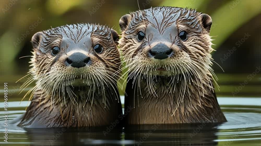 Adorable Otters Close-Up in their Natural Habitat Adorable Otters Close-Up in their Natural Habitat