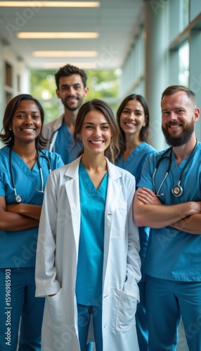 Diverse group of healthcare professionals smiling together