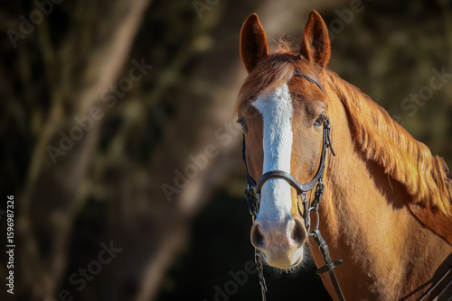 Foto Horse with bridle head portraits, close-up.