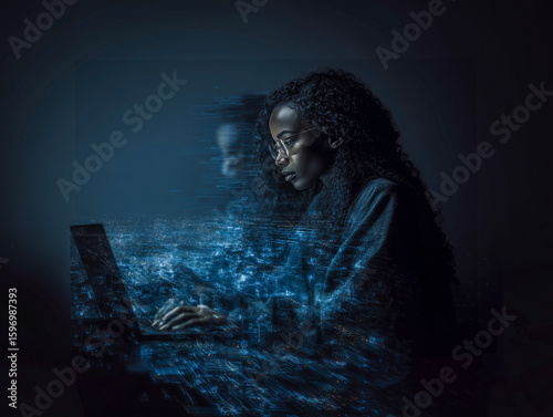 portrait of a young woman in cybersecurity concept