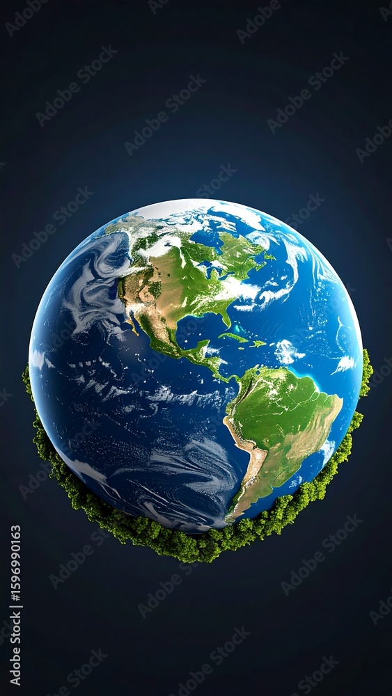 Fototapeta premium Earth, globe, green, continents, oceans, space, dark background