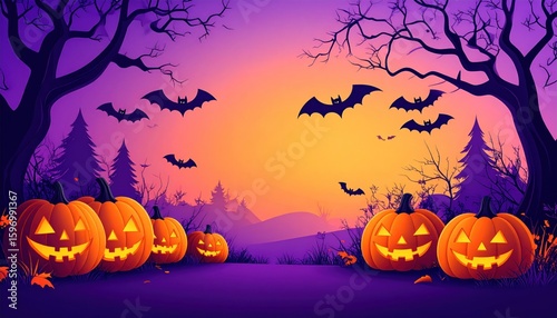 Spooky Halloween Pumpkin Patch at Dusk