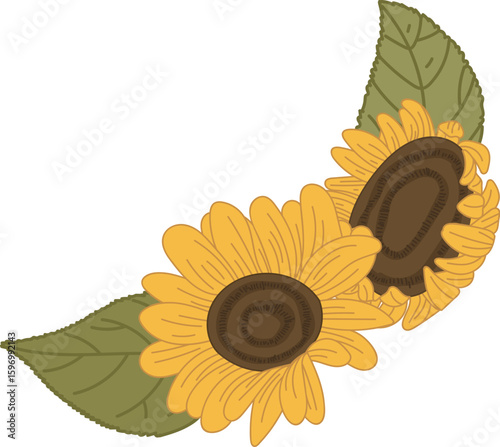 Sunflowers with Green Leaves