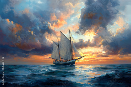 a painting of a sailboat in the ocean