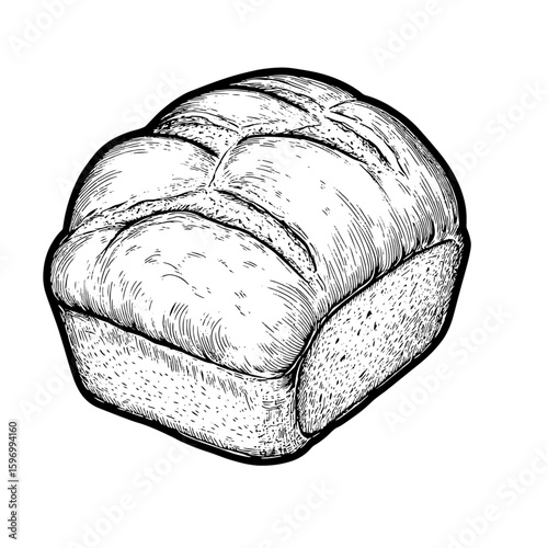Delicious bread with a crispy crust, black and white sketch. Vector illustration. Classic breakfast pastries, isolated on a white background. The theme of a coffee shop, textiles and a cozy home