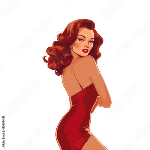 Pin up lady illustration flat vector design