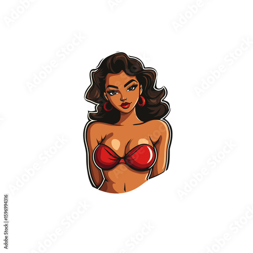 Pin up woman illustration flat vector design