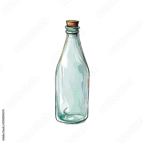 5970. Glass bottle with cork illustration flat vector design