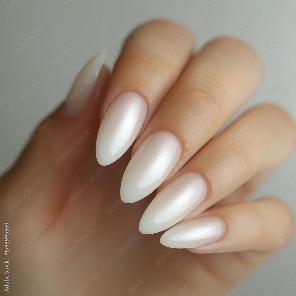 A hand with white nails and a white nail polish A hand with white nails and a white nail polish
