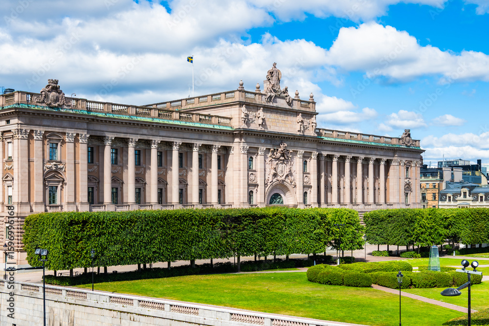 Fototapeta premium Beautiful historic building of Parliament House Riksdagshuset in Stockholm, Sweden