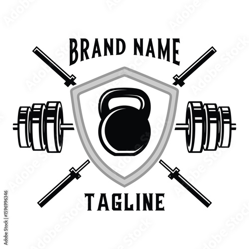 crossfit logo design. barbell and kettlebell as an icon, perfect for fitness or gym sports	