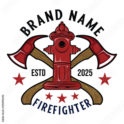 Firefighter logo, vintage style, fire equipment elements, vector design for firefighters