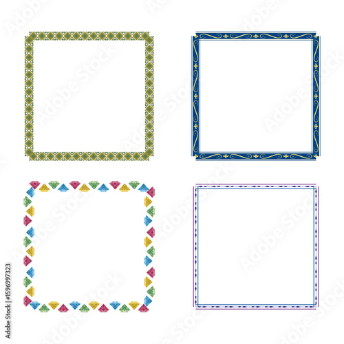 Colorful tile border. Geometric repeat shape.