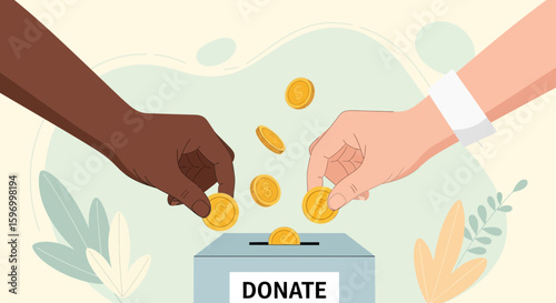 Minimalist Vector SVG Illustration of Hands Donating Coins in Flat Design Style for Charity or Fundraising Campaigns