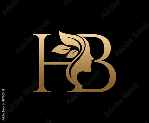 Letter HB Beauty Face Nature Leaf Logo Design