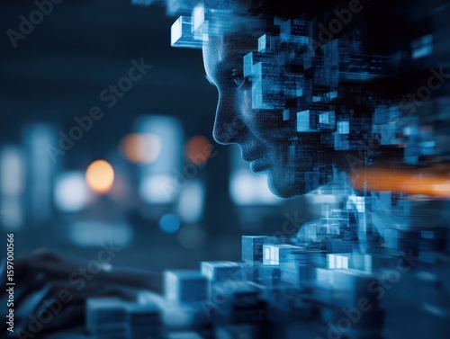 AI and Digital Transformation, Professional Using Digital Tools for Data Management, Network Security, and Innovation in the Office
