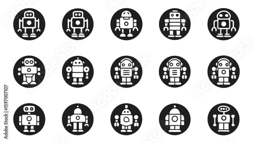Artificial intelligence icons representing mechanical and intellectual ideas robot and gear icons set in outline style