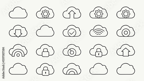 Artificial intelligence icons representing mechanical and intellectual ideas robot and gear icons set in outline style