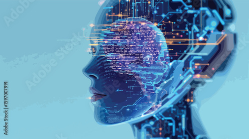 Digital representation of artificial intelligence and technology human brain concept illustration.
