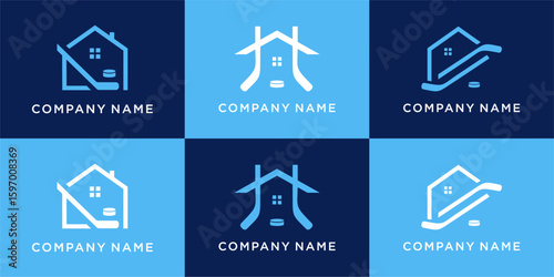 Set of hockey school logo design template