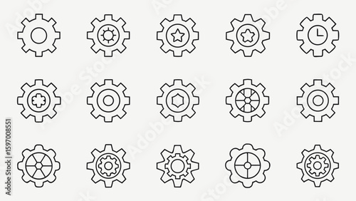Artificial intelligence icons representing mechanical and intellectual ideas robot and gear icons set in outline style