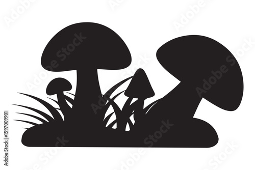 set of forest mushrooms silhouette vector on white background