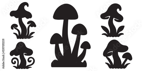 Collection of vector mushroom and toadstool outlines