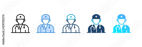 Physician icon set multiple style collection