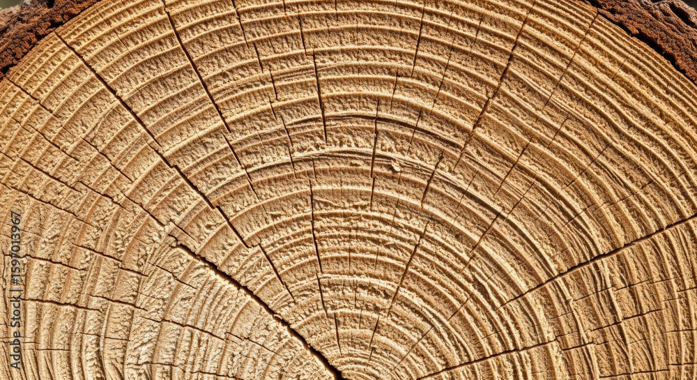 Naklejka premium Close up of a tree stump showing the growth rings and texture of the wood in a detailed view