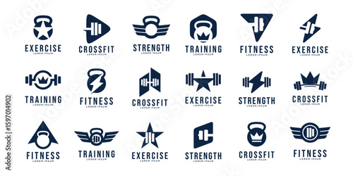 Set Fitness gym logo design collection bundle