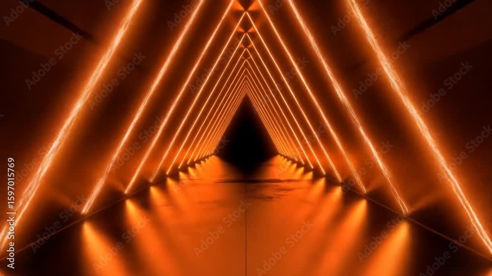 Abstract red neon triangle corridor. 4k video