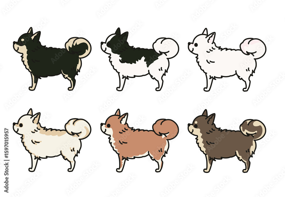 Obraz premium 横から見た可愛いロングコートチワワのマルチカラーイラスト