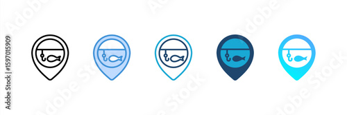 Fishing icon set multiple style collection