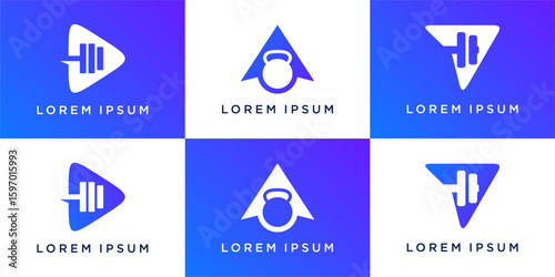 Set of Arrow fitness logo design combine