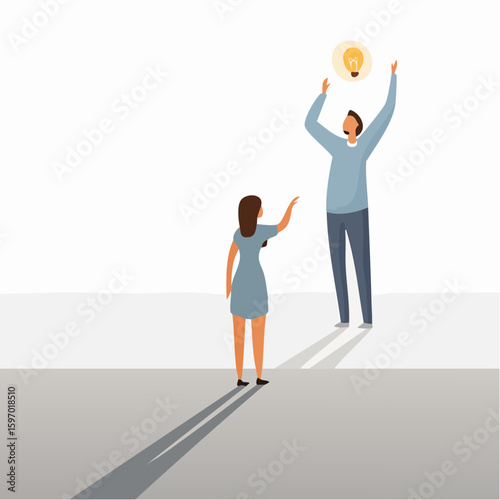 Shadowy figure watching someone succeed in light, symbolizing jealousy and personal comparison in vector format.