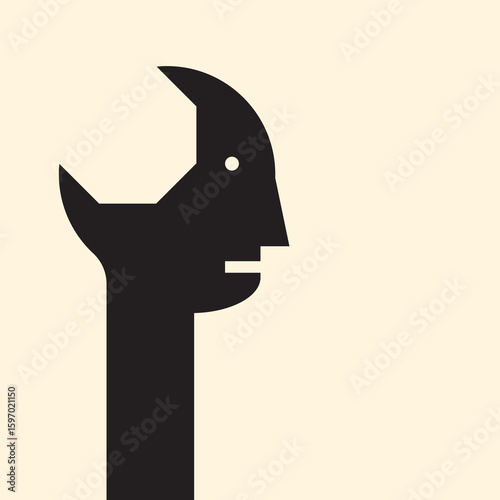 person as a tool  head shaped as a wrench