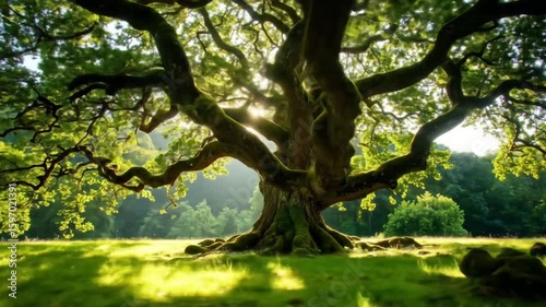 Majestic Ancient Tree in Lush Green Meadow