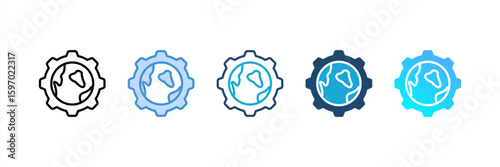 Earth Gear icon set multiple style collection