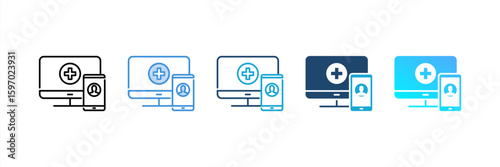 Online Counseling icon set multiple style collection