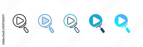 Video Search icon set multiple style collection