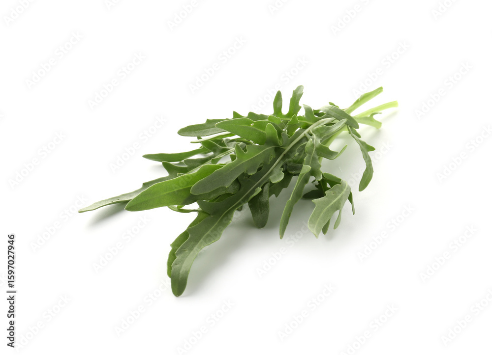 Fresh ripe green arugula leaves isolated on white Fresh ripe green arugula leaves isolated on white