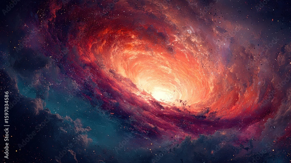 Obraz premium Fiery Spiral Galaxy In Deep Space