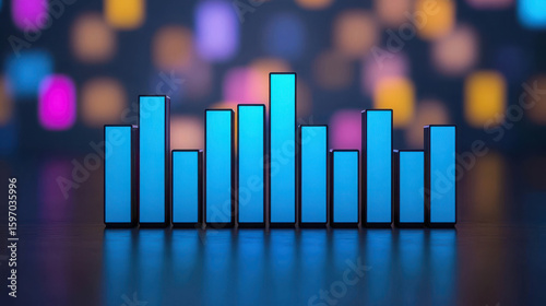 Vibrant Music Visualization Background with Colorful Bars Pulse in Rhythm in a Modern Design for Use in Technology or Music Projects