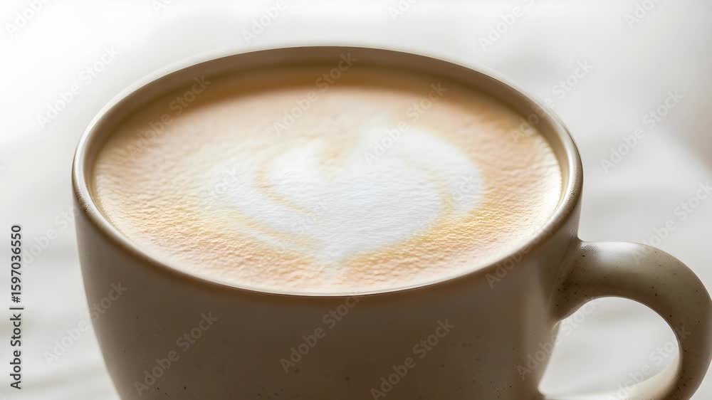 Creamy Latte with Heart Latte Art in White Ceramic Mug on Marble Table Top Creamy Latte with Heart Latte Art in White Ceramic Mug on Marble Table Top