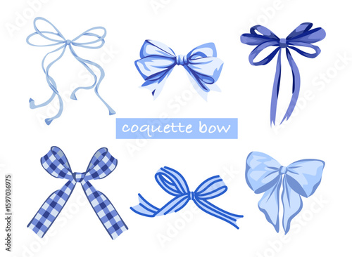 Coquette Bow Collection Playful Blue Ribbon Illustrations