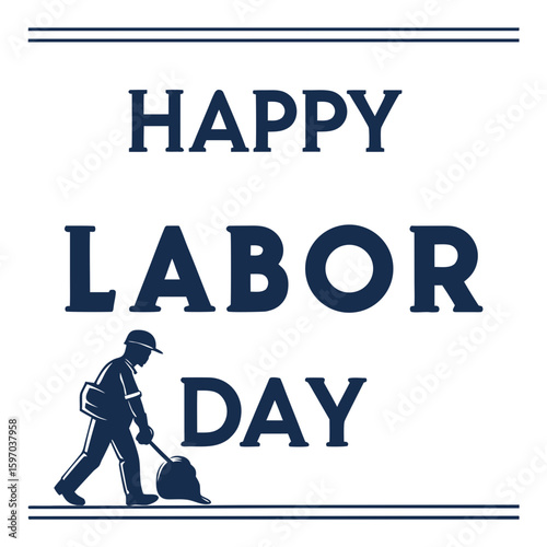 Silhouette of Sanitation Worker Collecting Trash Labor Day Illustration.